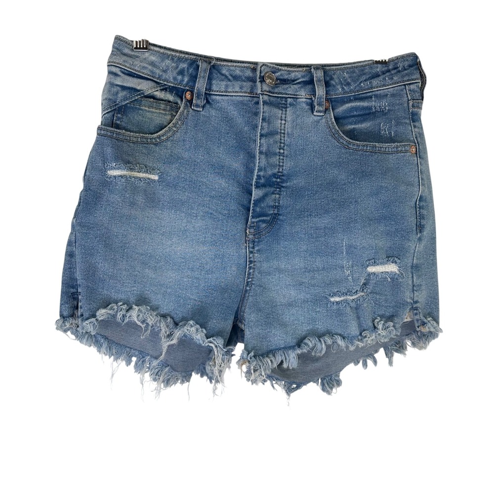 We The Free Free People Curvy High Rise Distressed Denim Shorts Blue Womens 28